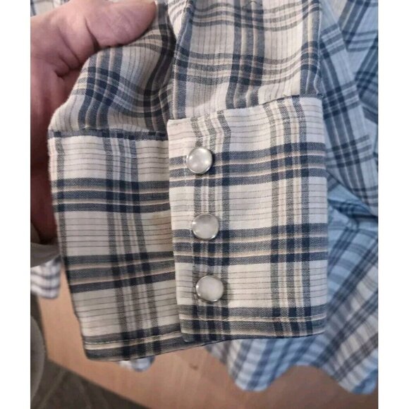 Bud Berma Westerner Shirt Mens Large Blue Plaid Pearl Snap Western - Picture 8 of 8